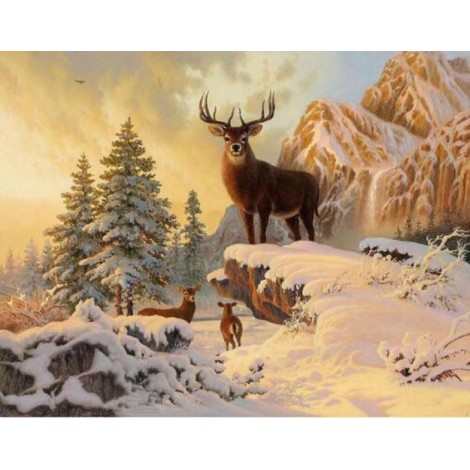 Deer on Snowy Mountains Diamond Painting
