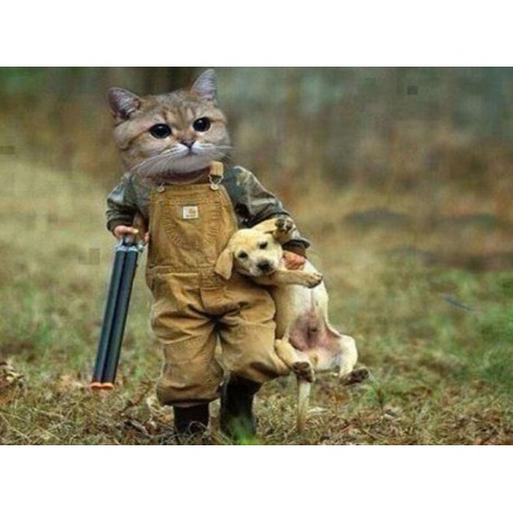 Funny Gangster Cat & Puppy