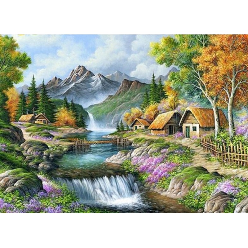 Mountain Waterfall &...