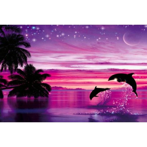 Pink Sky View & Dolphins Pair