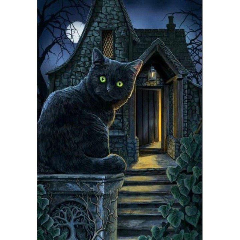 Black Cat with Green...
