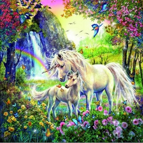 Unicorn & his Baby in Fantasy Garden