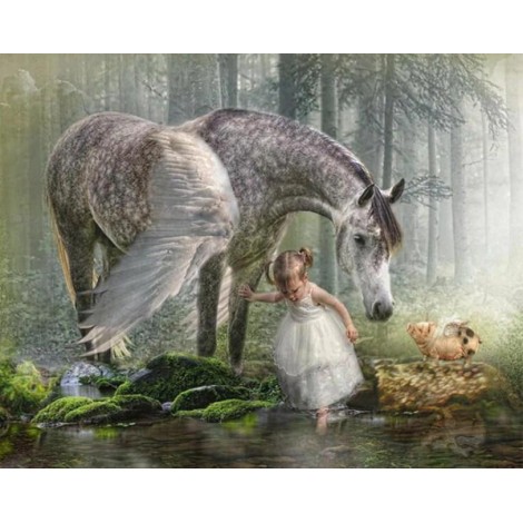 Little Girl & Fantasy Horse Diamond Painting