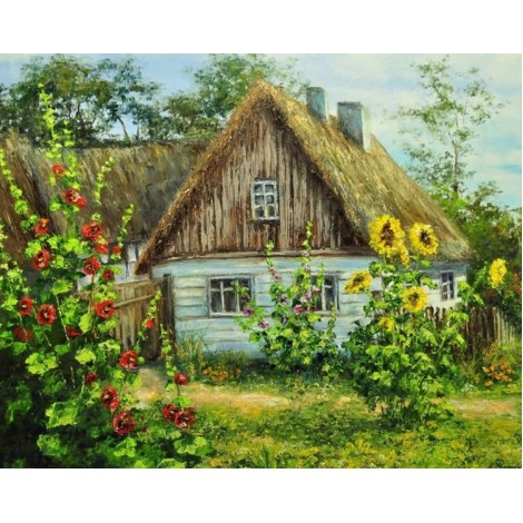Beautiful Hut & Flowers Diamond Painting