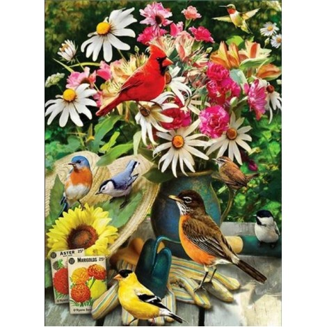 Colorful Floral Vase & Beautiful Birds