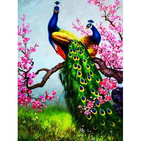 Pink Flowers & Peacocks Pair