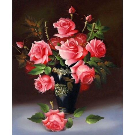 Black Vase & Pink Roses