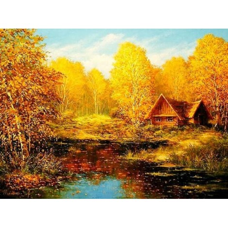 Yellow Autumn Trees & Hut