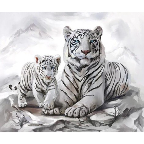 White Tiger & Cub Painting