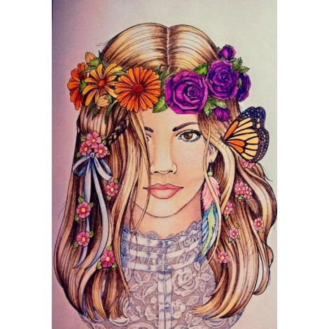 Beautiful Girl with Flowers Crown
