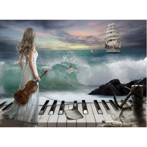 Lady with Piano & Violin at the Beach