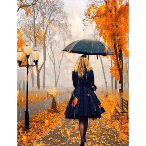 Girl on Rainy Autumn Street
