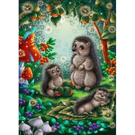 Hedgehogs Cartoon Family Diamond Painting