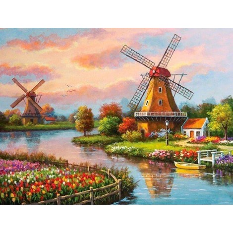Windmill Landscape Diamond Painting