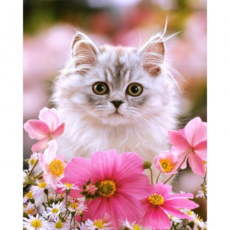 Cat Sitting in Flowers