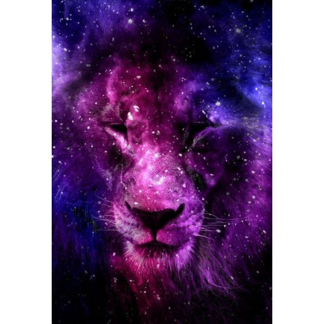 Lion Painting with Galaxy Background