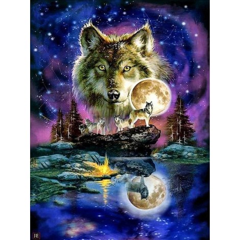 Night Wolves under Moon DIY Painting
