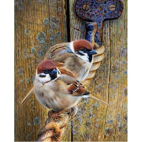 Sparrows Sitting on the Rope