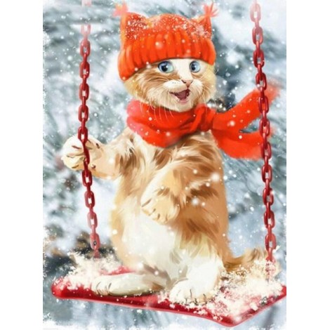Christmas Cat on Swing
