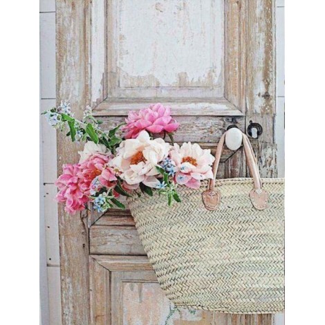 Flowers Basket on Vintage Door