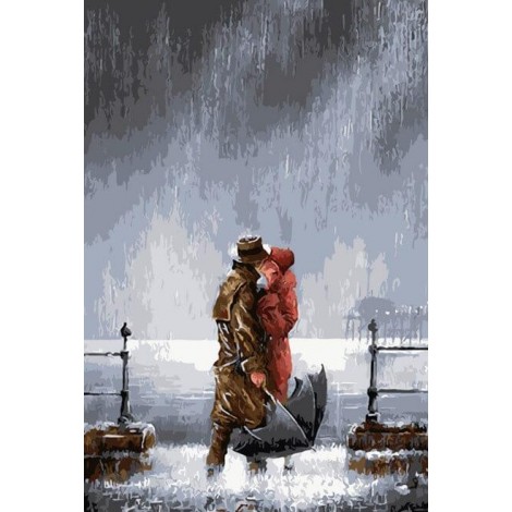 Romantic Couple Kissing in Rain
