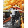 Loving Couple Walking with Umbrella