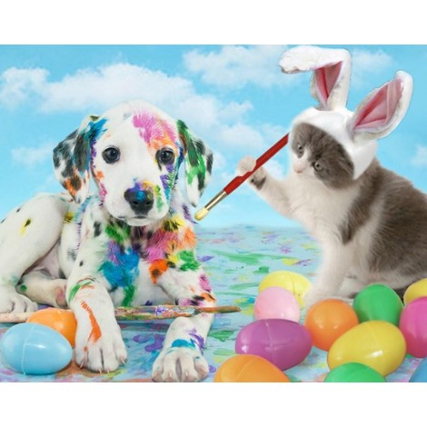 Dog & Cat Celebrating Easter