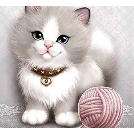 Sweet Kitty with Ball of Yarn
