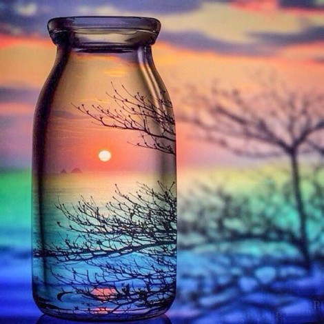 Sunset View in Glass Bottle DIY Painting