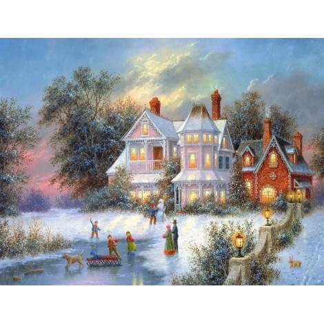 Snow Bridge & Playing Kids Diamond Painting