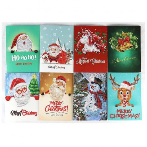 8 Pieces Set Christmas Card Diamond Paintings