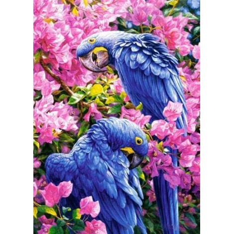 Blue Parrots on Pink Branches